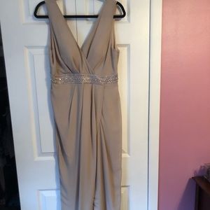 Beige v neck long dress with sparkly accent